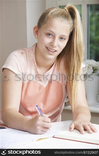 Portrait Of Girl Doing Homework At Desk