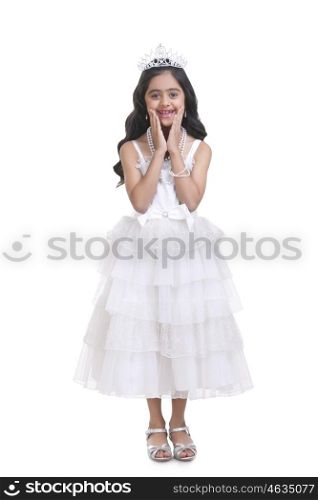 Portrait of girl dressed as prom queen