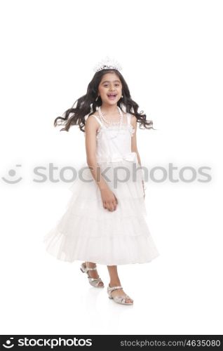 Portrait of girl dressed as prom queen