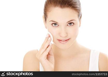 Portrait of girl having the face processing, isolated on a white background