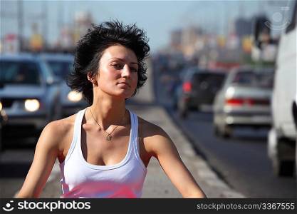 Portrait of girl on highway