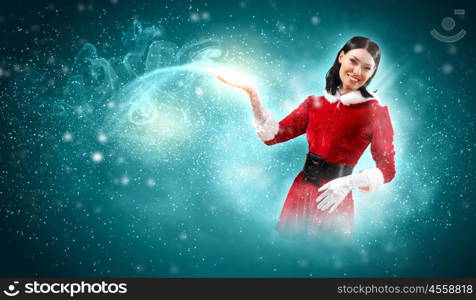 Portrait of girl wearing santa claus clothes. Portrait of beautiful girl wearing santa claus clothes on red background