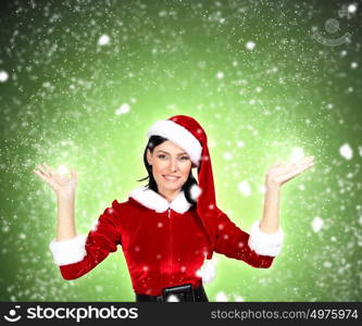 Portrait of girl wearing santa claus clothes. Portrait of beautiful girl wearing santa claus clothes on red background