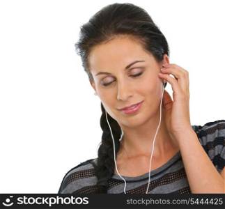 Portrait of girl with headphones relaxing by listening music