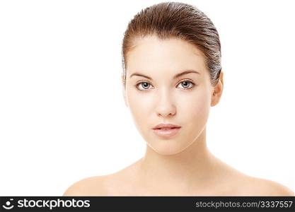 Portrait of girl with the beautiful face, isolated on a white background