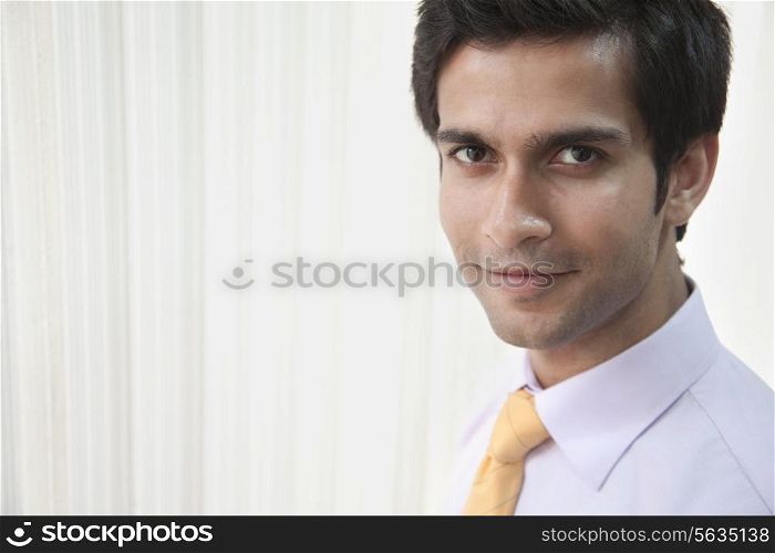Portrait of good looking businessman smiling in office