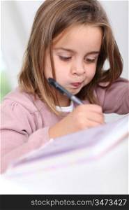 Portrait of grade-schooler doing homework