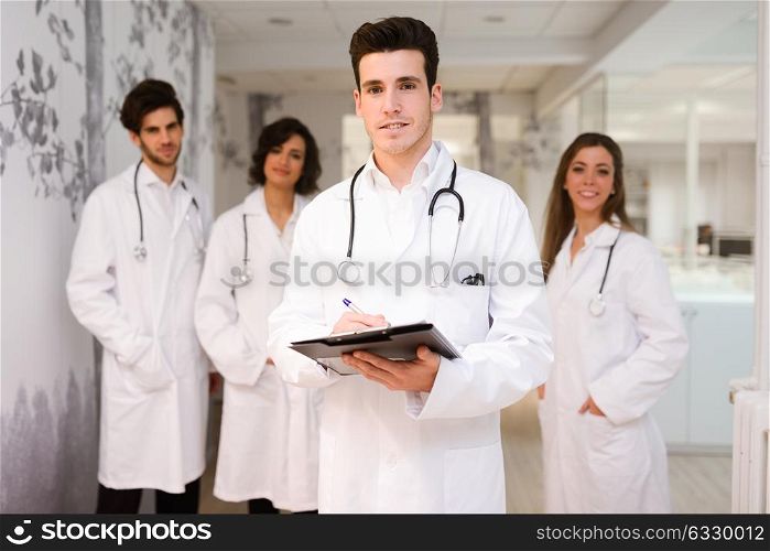 Portrait of group of medical workers in hospital