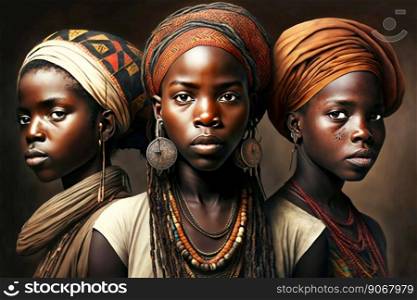 Portrait of Group young African women. Generative AI. High quality illustration. Portrait of Group young African women. Generative AI