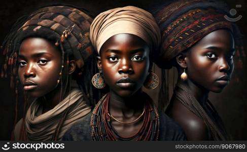 Portrait of Group young African women. Generative AI. High quality illustration. Portrait of Group young African women. Generative AI