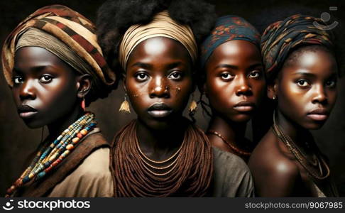 Portrait of Group young African women. Generative AI. High quality illustration. Portrait of Group young African women. Generative AI