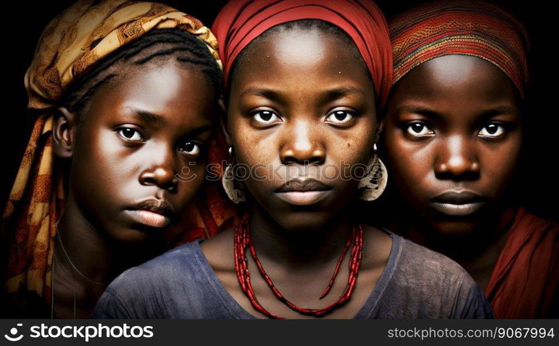 Portrait of Group young African women. Generative AI. High quality illustration. Portrait of Group young African women. Generative AI