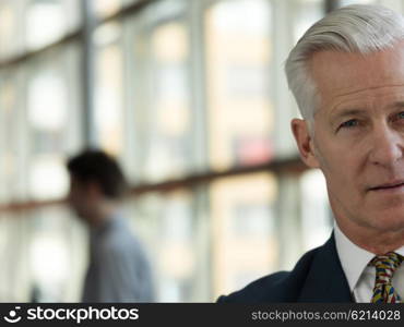 portrait of handsome senior business man at modern office interior