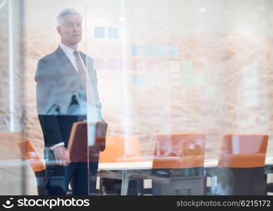 portrait of handsome senior business man at modern office meeting room interior