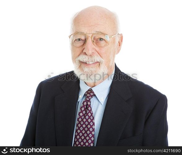 Portrait of handsome senior businessman isolated on white background.