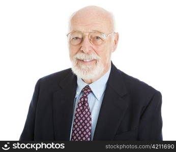 Portrait of handsome senior businessman isolated on white background.