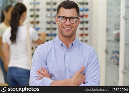 portrait of handsome stylish guy with eyeglasses