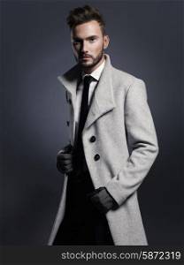 Portrait of handsome stylish man in elegant autumn coat