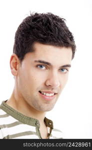 Portrait of handsome young man smiling, isolated on white background