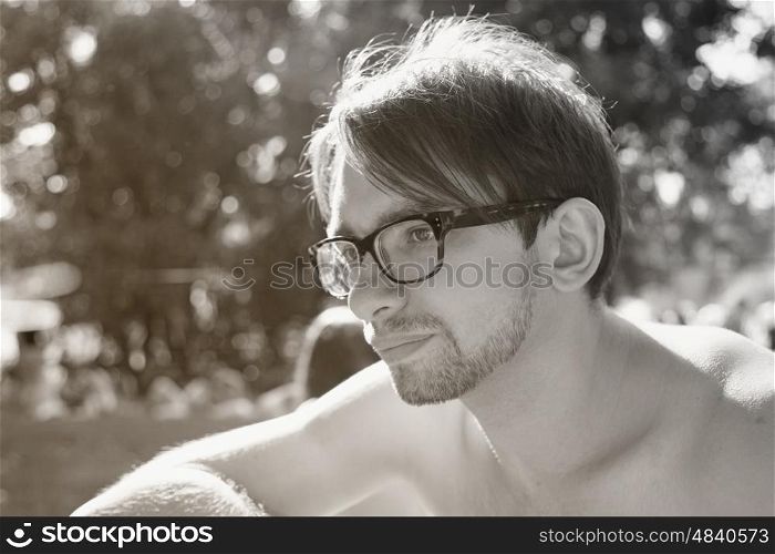 Portrait of handsome young man wearing in eyeglasses