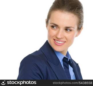 Portrait of happy business woman looking on copy space