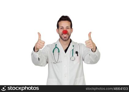 Portrait Of Happy Clown Doctor Isolated Over White Background
