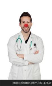 Portrait Of Happy Clown Doctor Isolated Over White Background
