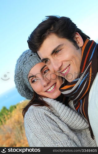 Portrait of happy couple in fall season