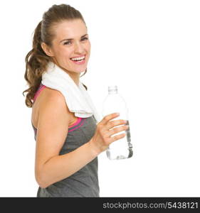 Portrait of happy fitness young woman with bottle of water