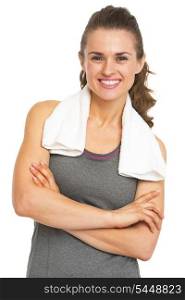 Portrait of happy fitness young woman with towel
