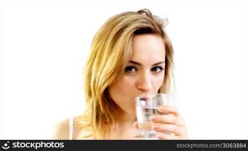 portrait of happy girl drinking water