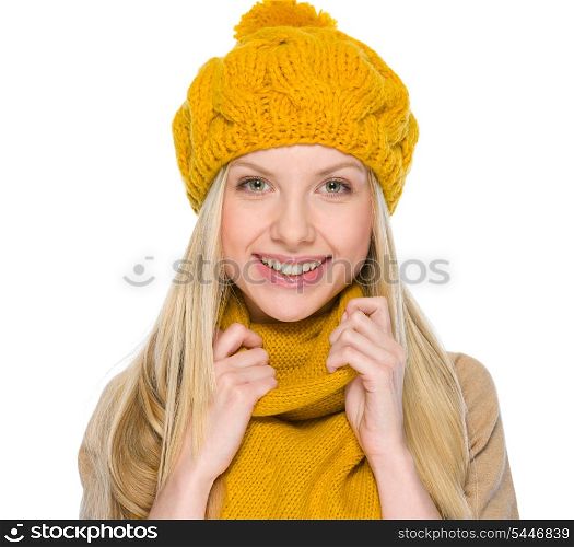 Portrait of happy girl in autumn clothes
