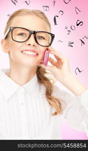 portrait of happy girl with cell phone.