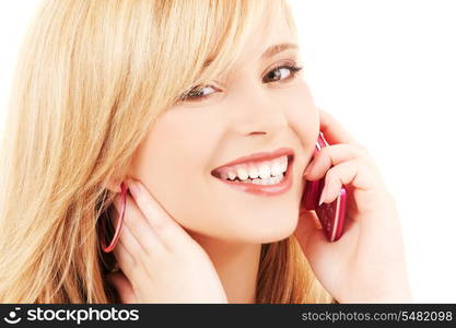 portrait of happy girl with pink phone