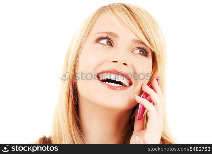 portrait of happy girl with pink phone