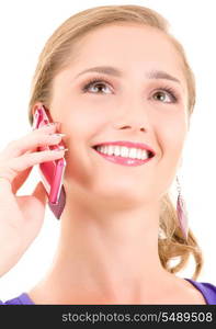 portrait of happy girl with pink phone