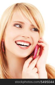 portrait of happy girl with pink phone