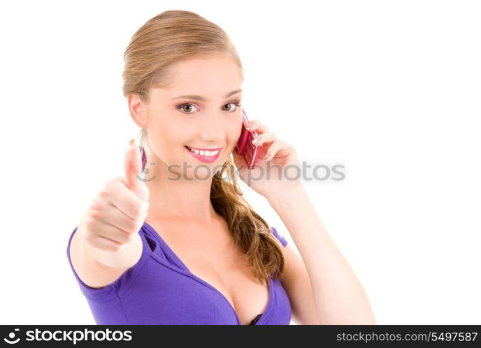 portrait of happy girl with pink phone