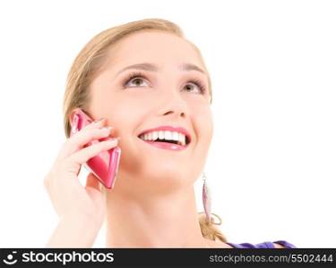 portrait of happy girl with pink phone