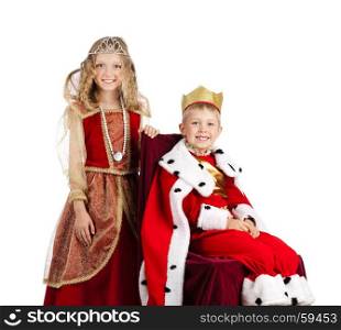Portrait of Happy Little Boy and Girl are in the King and Qween Carnival Costumes