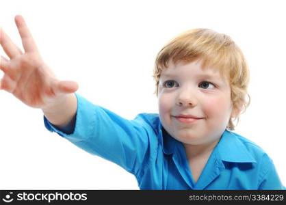 Portrait of happy little boy. Isolated on a white background