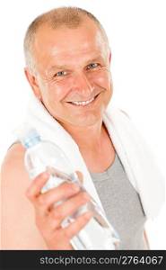 Portrait of happy mature man fitness workout drink water