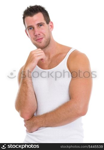 Portrait of happy muscular man in a-shirt