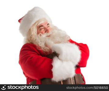 Portrait of happy Santa Claus isolated on white background looking away