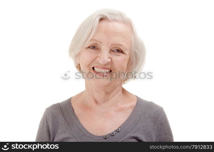 Portrait of Happy Senior Woman at the White Background