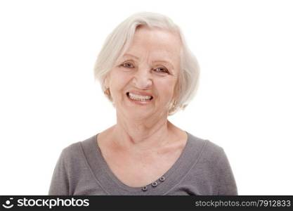 Portrait of Happy Senior Woman at the White Background
