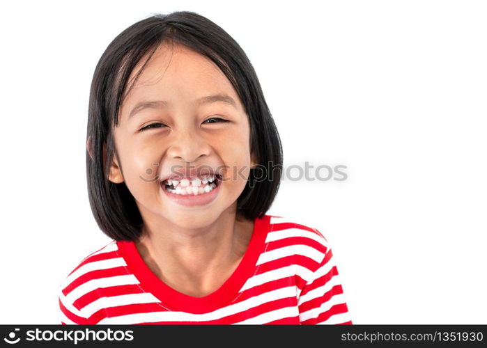 Portrait of happy smiling child girl isolated on white background