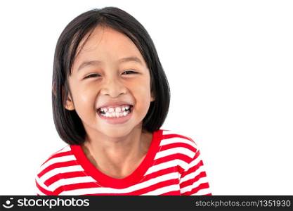 Portrait of happy smiling child girl isolated on white background