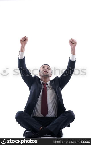 Portrait of happy smiling young arab business man isolated on white background