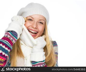 Portrait of happy teenager girl in winter clothes